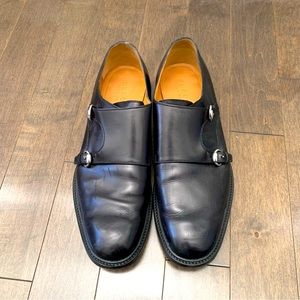 Gucci Mens Brogue Double Monk Strap Black Leather Shoes Size 11